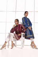 Pakistani Sapphire Blue Hand Block Printed Raw Silk Salwar Kameez (2-Piece) - Image 12