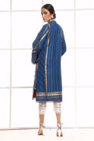 Pakistani Sapphire Blue Hand Block Printed Raw Silk Salwar Kameez (2-Piece) - Image 5