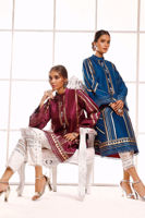 Pakistani Sapphire Blue Hand Block Printed Raw Silk Salwar Kameez (2-Piece) - Image 7