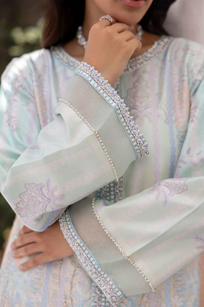 Ice Blue Hand-Embellished Raw Silk Jacket Set (2-Piece) - Image 7