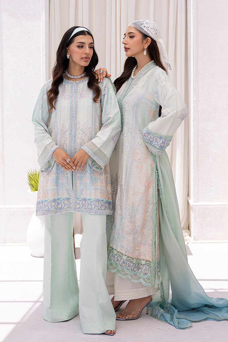 Ice Blue Hand-Embellished Raw Silk Jacket Set (2-Piece) - Image 8