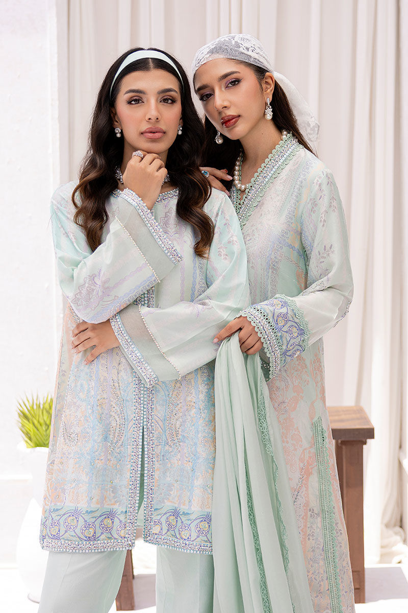 Ice Blue Hand-Embellished Raw Silk Jacket Set (2-Piece) - Image 9