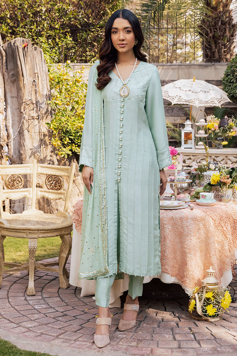 Pakistani Aqua Kaamdani Pure Raw Silk 2-Piece Suit - Image 1