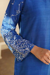 Cobalt Blue Naqshi Raw Silk Salwar Kameez (3-Piece) - Image 7