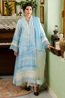 Pakistani Ombre Blue Embroidered Raw Silk Salwar Kameez (3-Piece) - Image 2