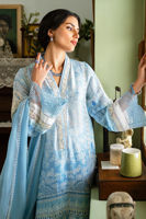 Pakistani Ombre Blue Embroidered Raw Silk Salwar Kameez (3-Piece) - Image 3