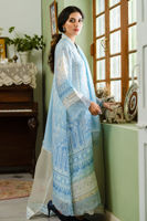 Pakistani Ombre Blue Embroidered Raw Silk Salwar Kameez (3-Piece) - Image 4