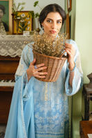 Pakistani Ombre Blue Embroidered Raw Silk Salwar Kameez (3-Piece) - Image 5