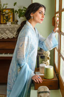Pakistani Ombre Blue Embroidered Raw Silk Salwar Kameez (3-Piece) - Image 6