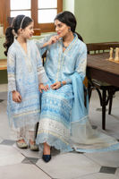Pakistani Ombre Blue Embroidered Raw Silk Salwar Kameez (3-Piece) - Image 7