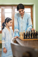 Pakistani Ombre Blue Embroidered Raw Silk Salwar Kameez (3-Piece) - Image 8