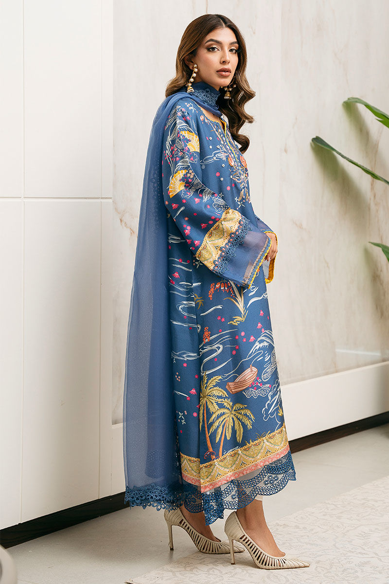 Blue Printed Pure Raw Silk Shirt & Dupatta (2-Piece) - Image 5