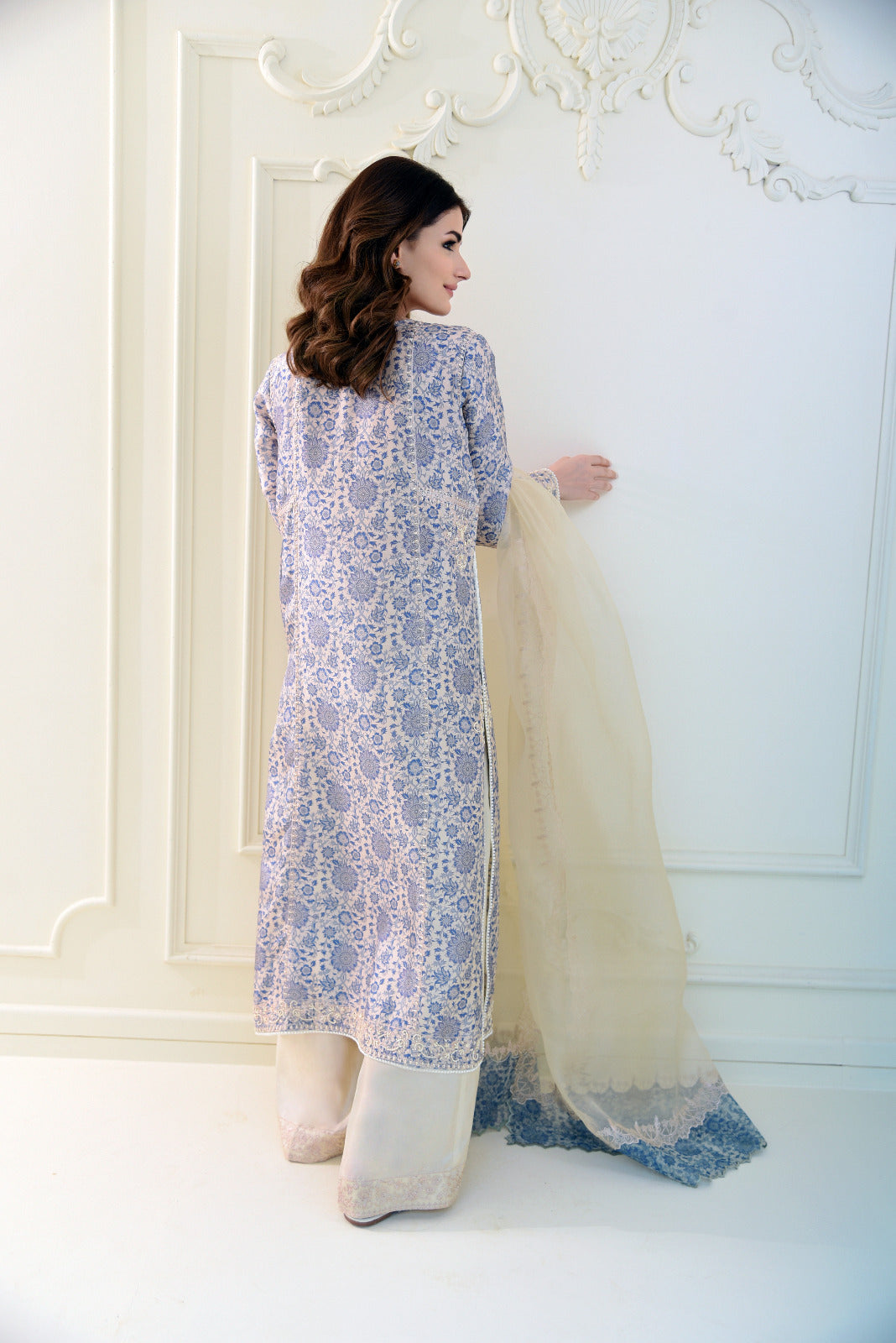 Powder Blue Embroidered Raw Silk Salwar Kameez (3-Piece) - Image 2