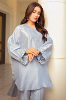 Ice Blue Embroidered Raw Silk Kurta Set (2-Piece) - Image 3