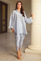 Ice Blue Embroidered Raw Silk Kurta Set (2-Piece) - Image 5