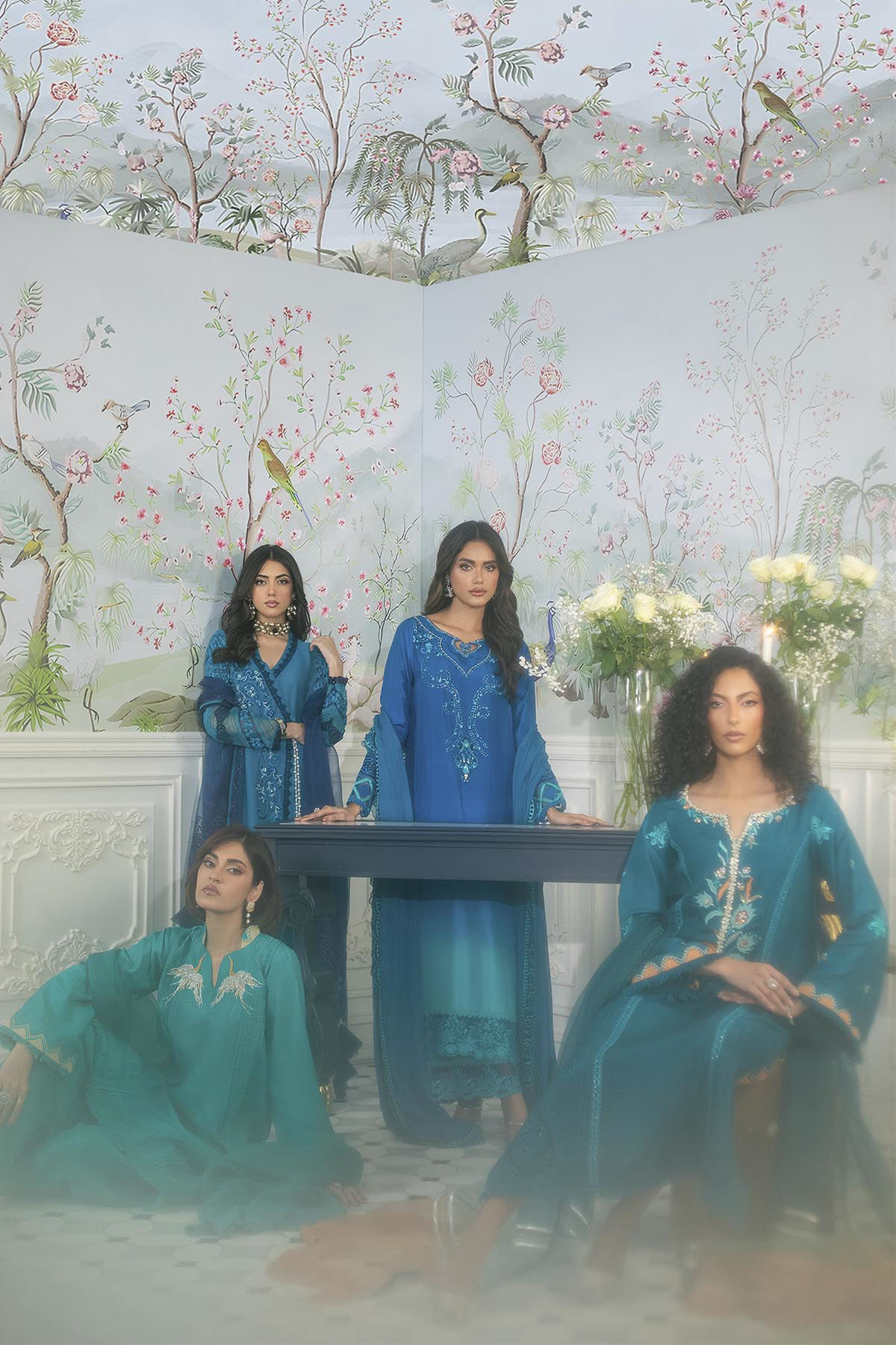 Peacock Blue Embroidered Raw Silk Salwar Kameez (3-Piece) - Image 13