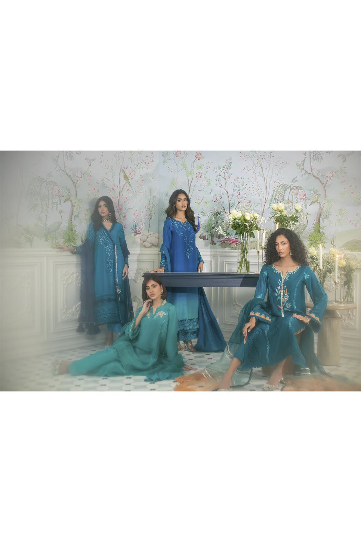 Peacock Blue Embroidered Raw Silk Salwar Kameez (3-Piece) - Image 14
