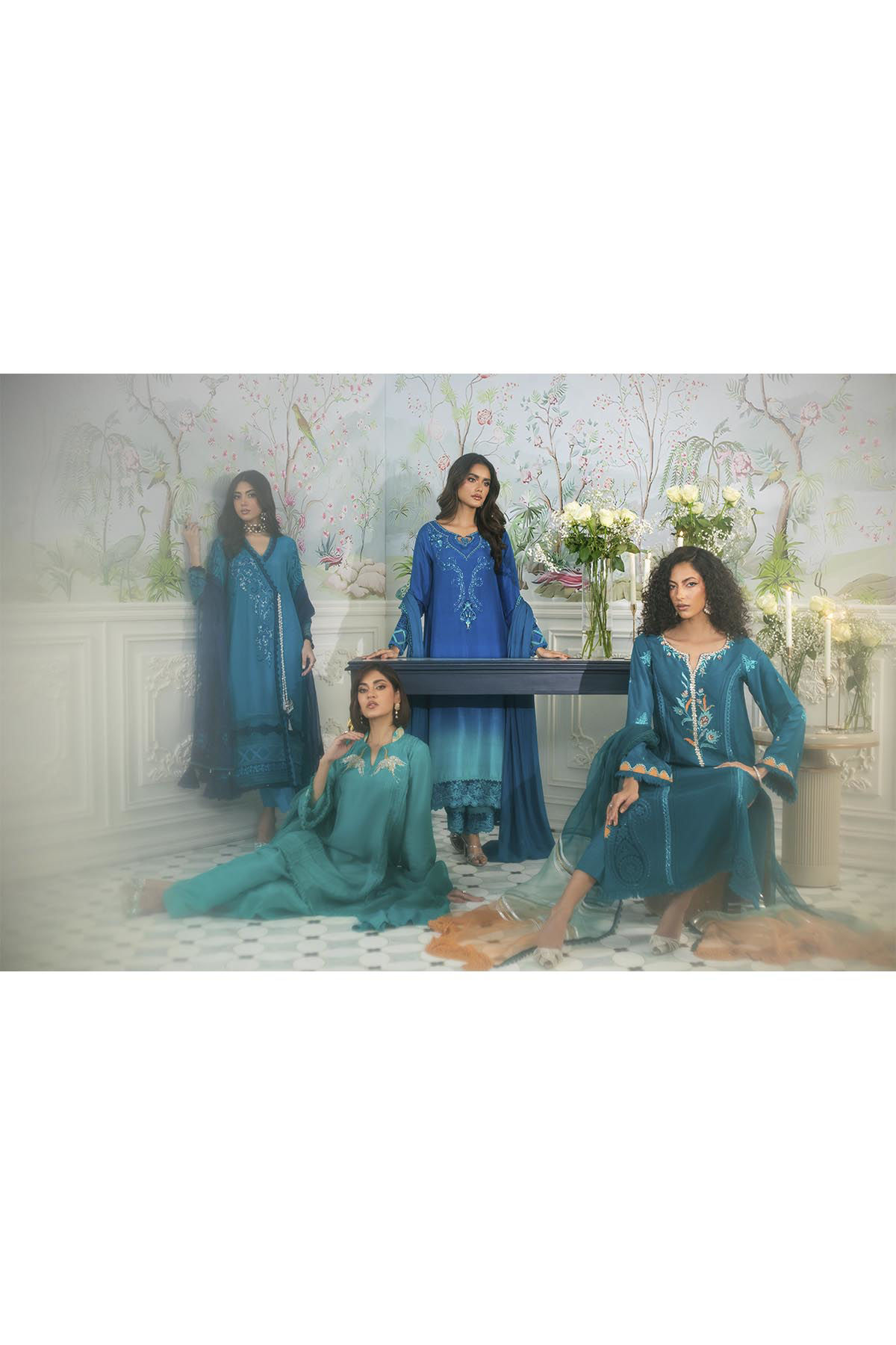 Peacock Blue Embroidered Raw Silk Salwar Kameez (3-Piece) - Image 15