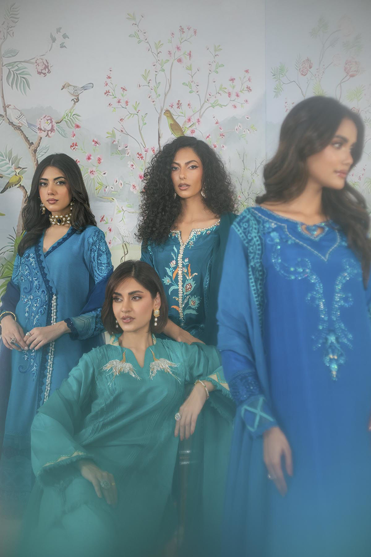 Peacock Blue Embroidered Raw Silk Salwar Kameez (3-Piece) - Image 6