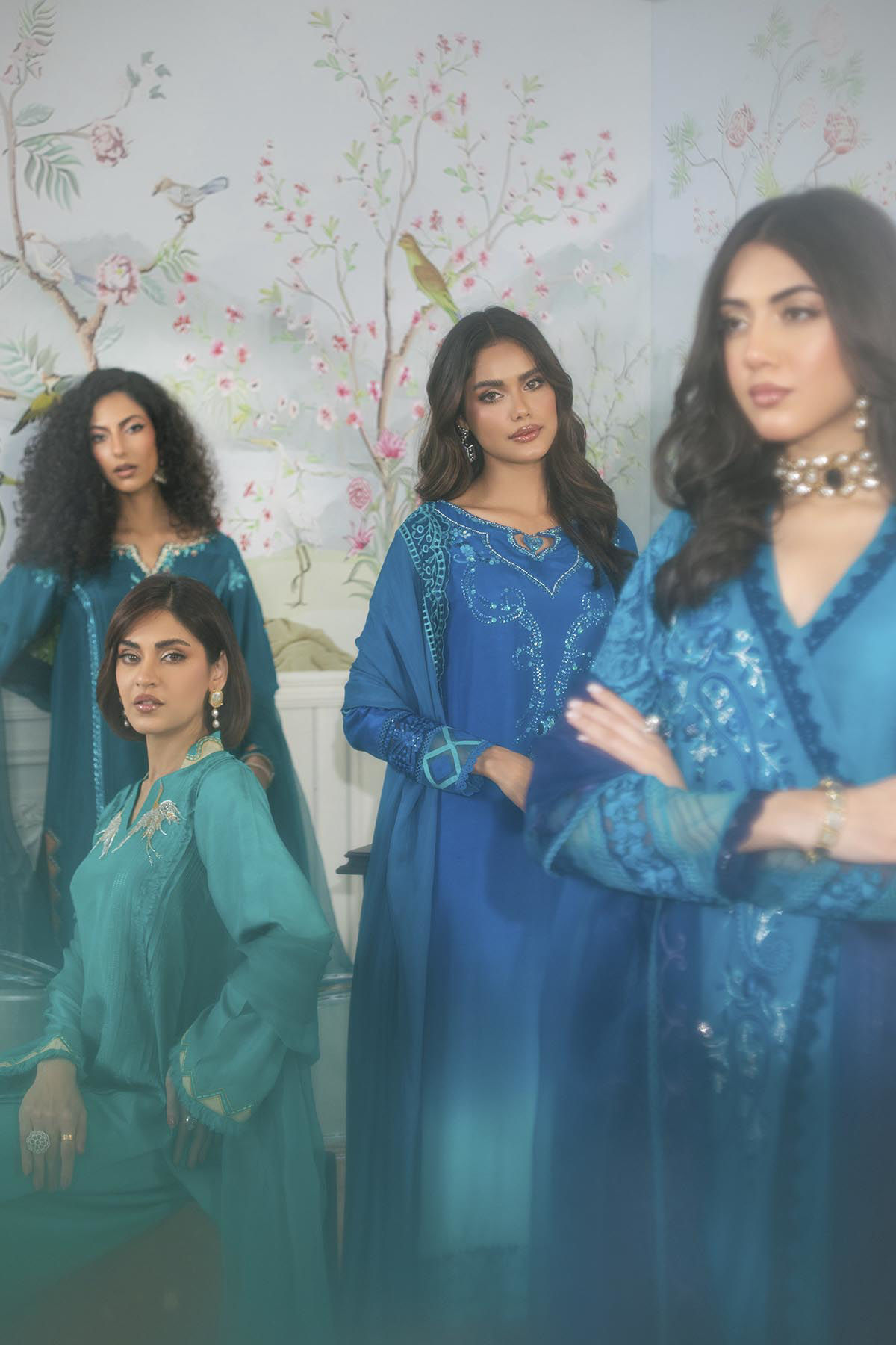 Peacock Blue Embroidered Raw Silk Salwar Kameez (3-Piece) - Image 7