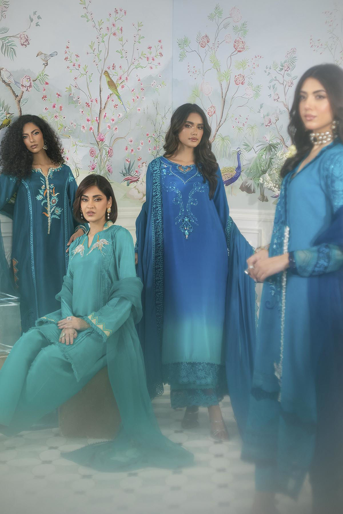 Peacock Blue Embroidered Raw Silk Salwar Kameez (3-Piece) - Image 8