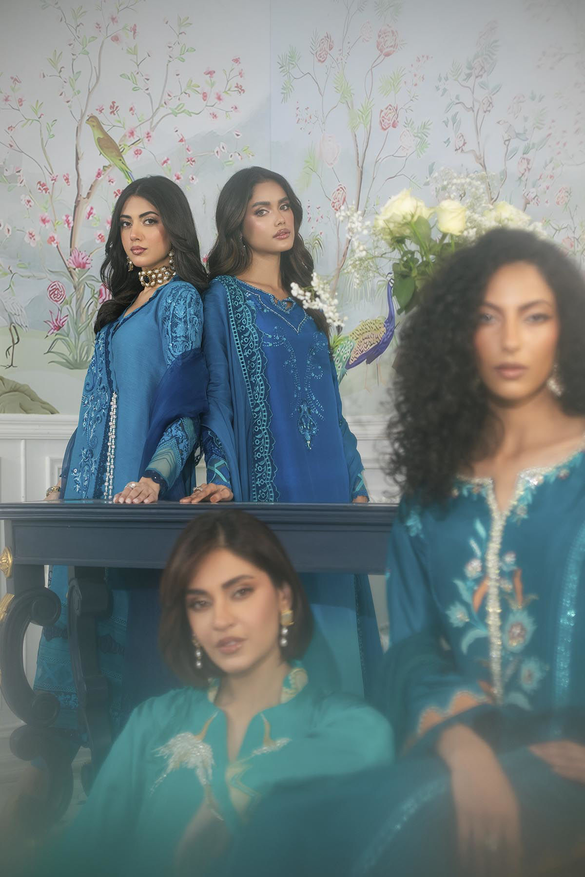 Peacock Blue Embroidered Raw Silk Salwar Kameez (3-Piece) - Image 9