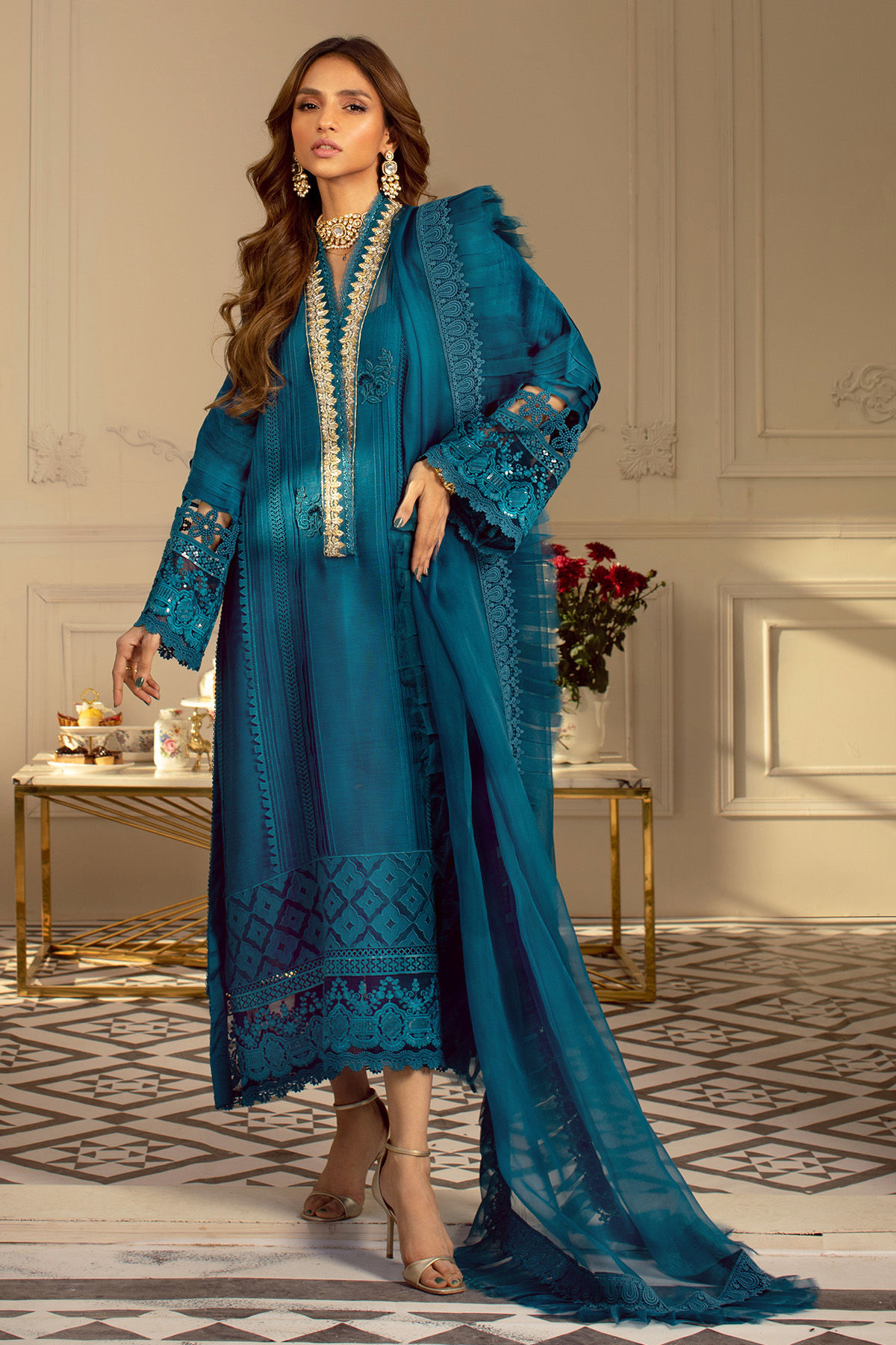 Aegean Zardozi Raw Silk Salwar Kameez (3-Piece) - Image 1