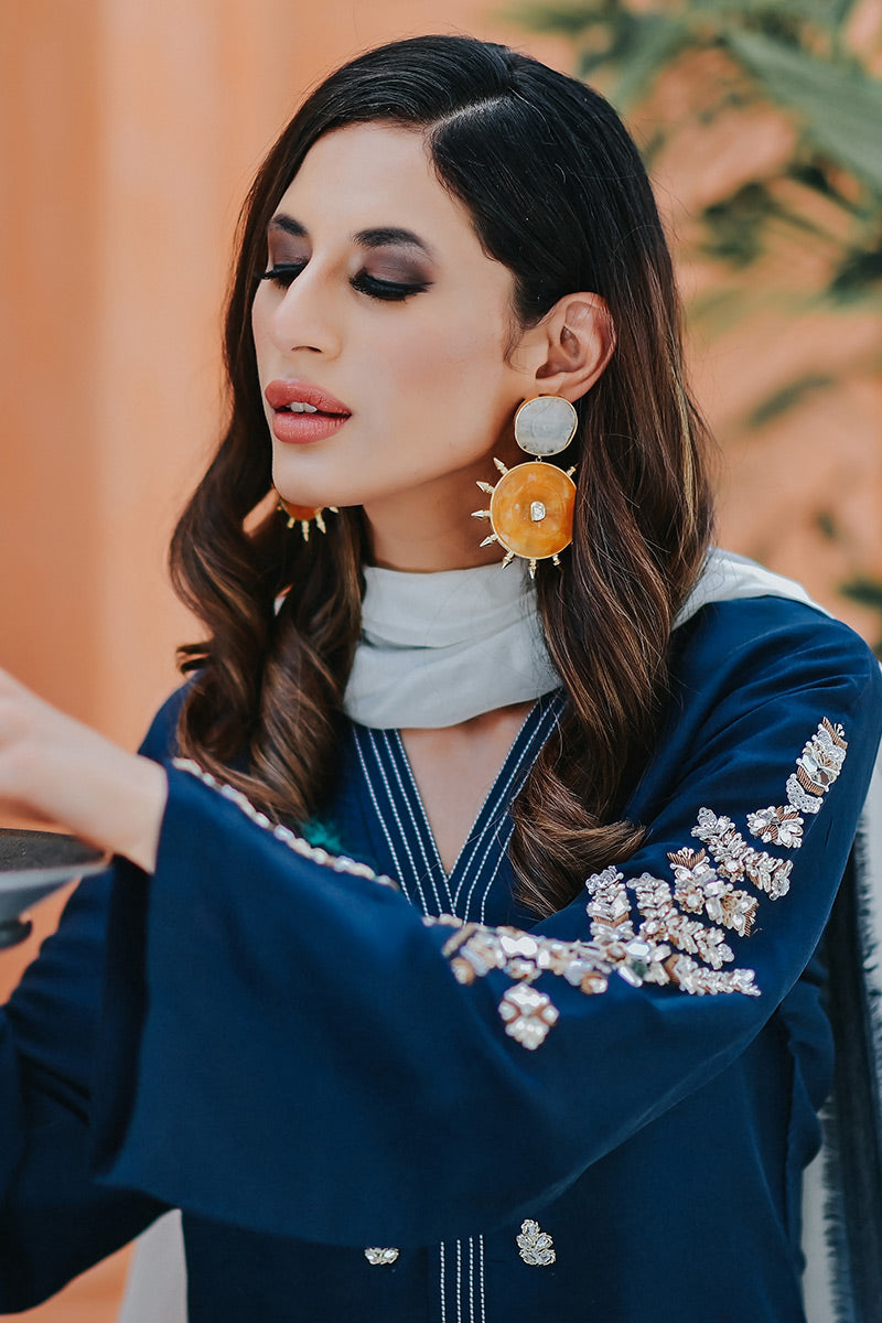 Deep Blue Zardozi Raw Silk Salwar Kameez (2-Piece) - Image 2