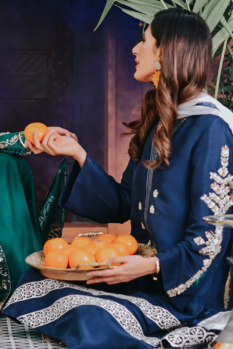 Deep Blue Zardozi Raw Silk Salwar Kameez (2-Piece) - Image 3