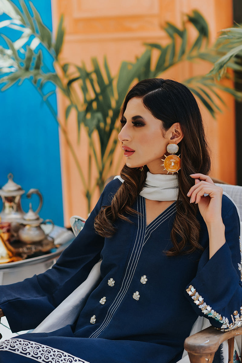 Deep Blue Zardozi Raw Silk Salwar Kameez (2-Piece) - Image 4