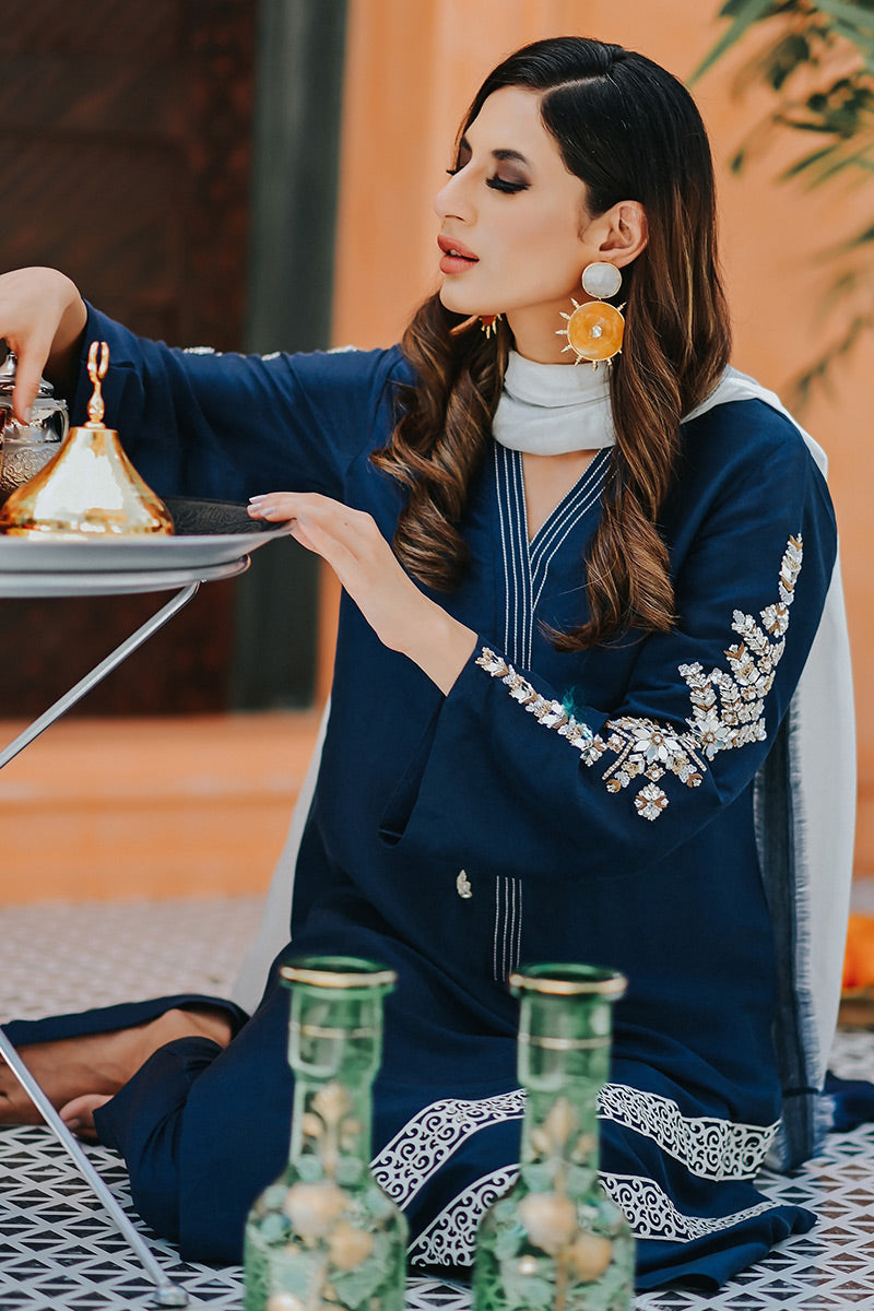 Deep Blue Zardozi Raw Silk Salwar Kameez (2-Piece) - Image 5