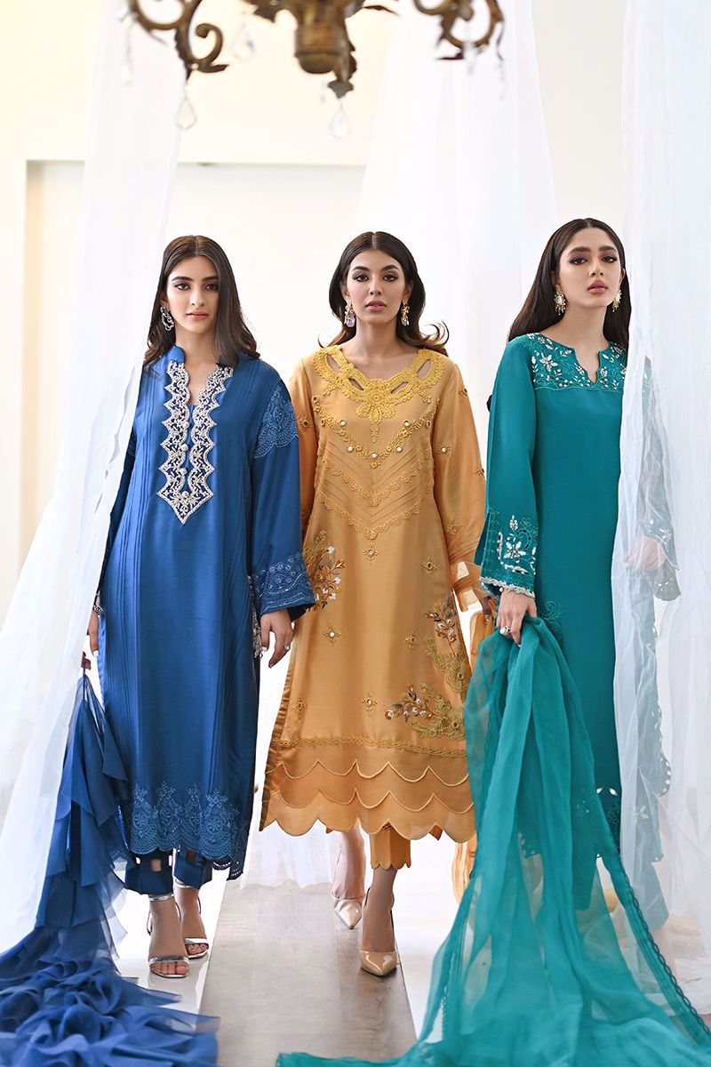 Pakistani Electric Blue Zardozi Pure Raw Silk Salwar Kameez (3-Piece) - Image 12