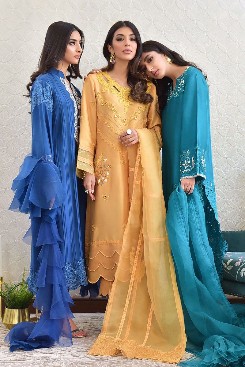 Pakistani Electric Blue Zardozi Pure Raw Silk Salwar Kameez (3-Piece) - Image 14