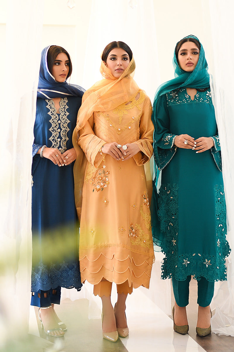 Pakistani Electric Blue Zardozi Pure Raw Silk Salwar Kameez (3-Piece) - Image 5