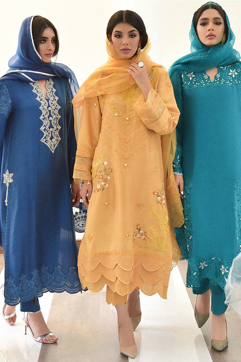 Pakistani Electric Blue Zardozi Pure Raw Silk Salwar Kameez (3-Piece) - Image 6