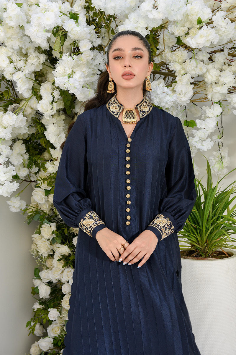 Midnight Blue Zardozi Raw Silk Kurta (3-Piece) - Image 5