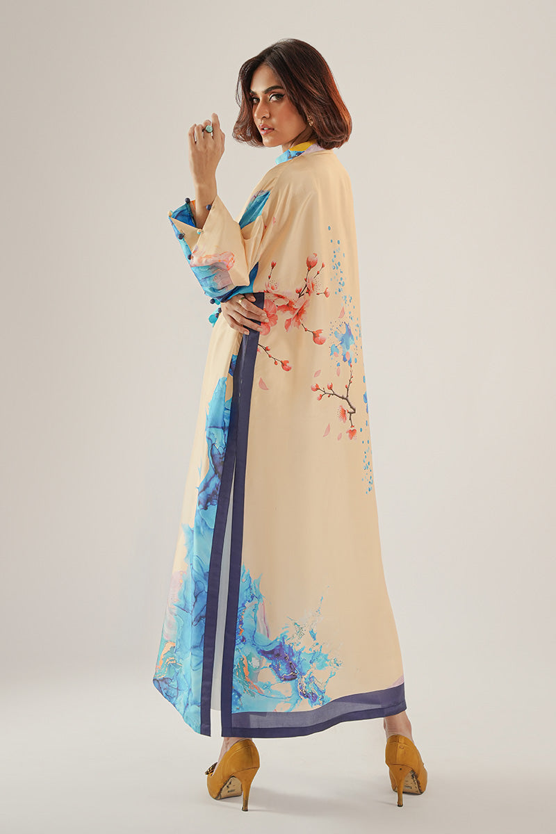 Blue & Beige Printed Pure Rawsilk Kurta (2-Piece) - Image 5