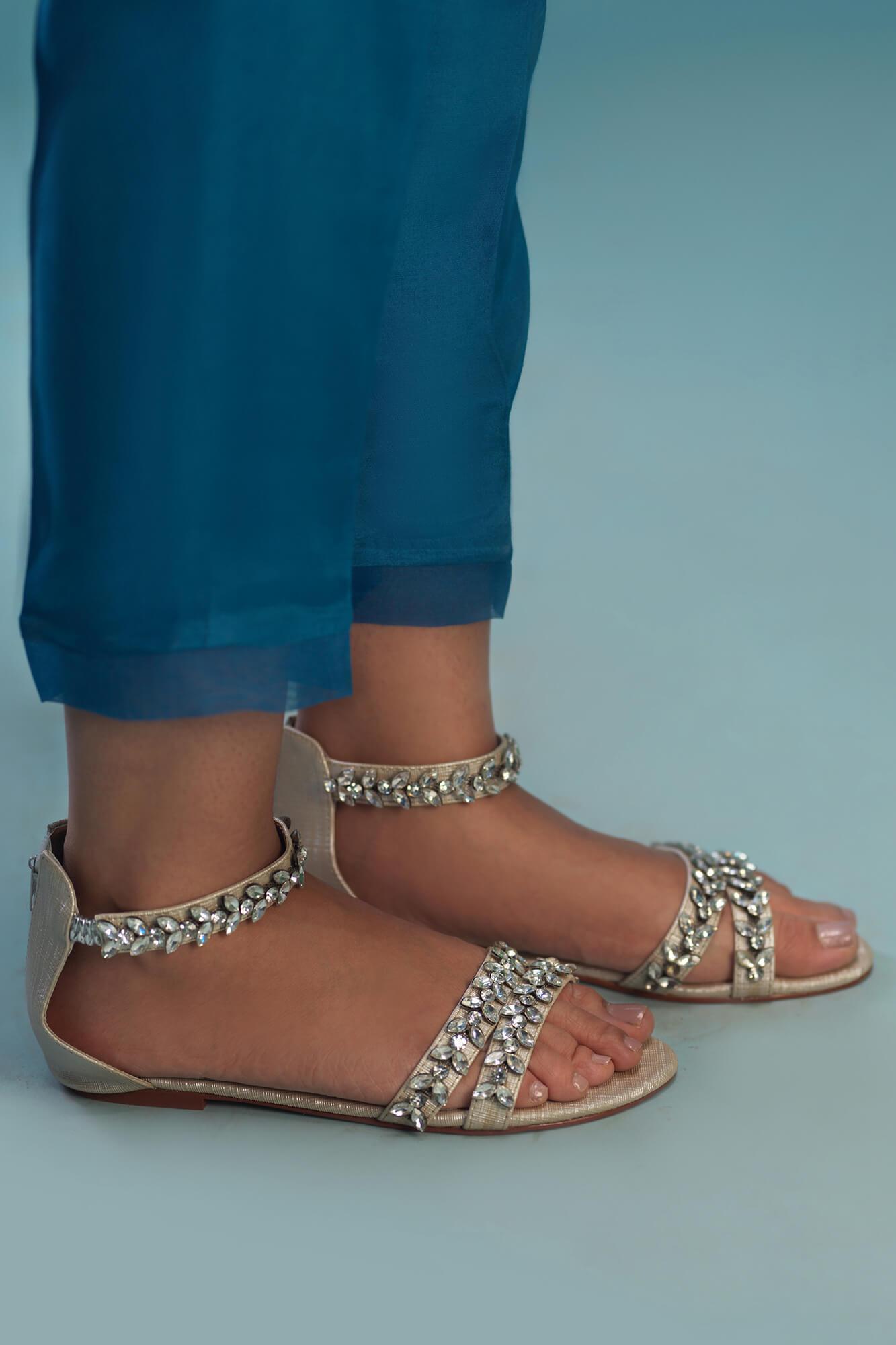 Steel Blue Embroidered Rawsilk Salwar Kameez (3-Piece) - Image 1