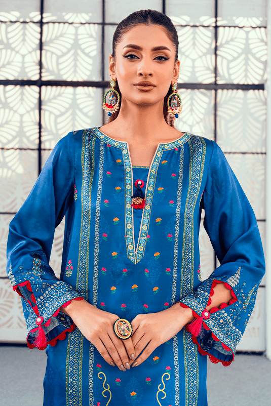 Blue Digital Print Shamoz Silk Kurta (2-Piece) - Image 1