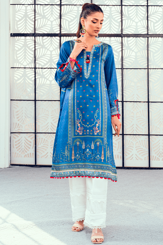 Blue Digital Print Shamoz Silk Kurta (2-Piece) - Image 2