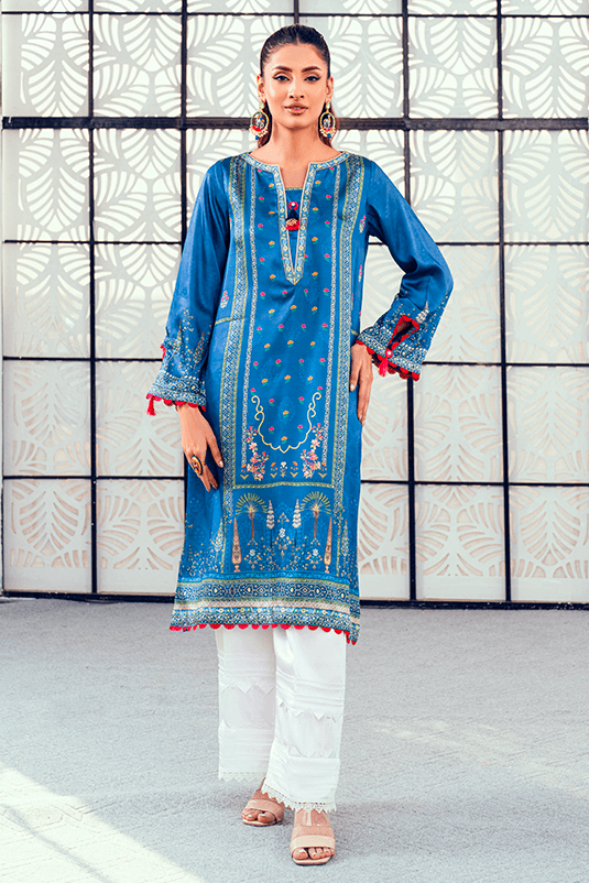 Blue Digital Print Shamoz Silk Kurta (2-Piece) - Image 3
