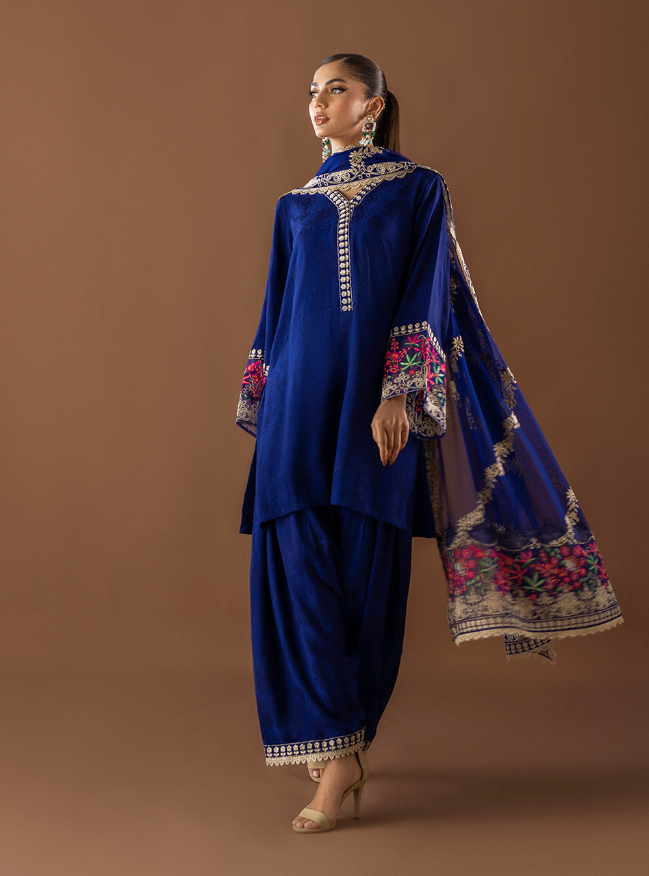 Royal Blue Embroidered Salwar Kameez (3-Piece) - Image 1