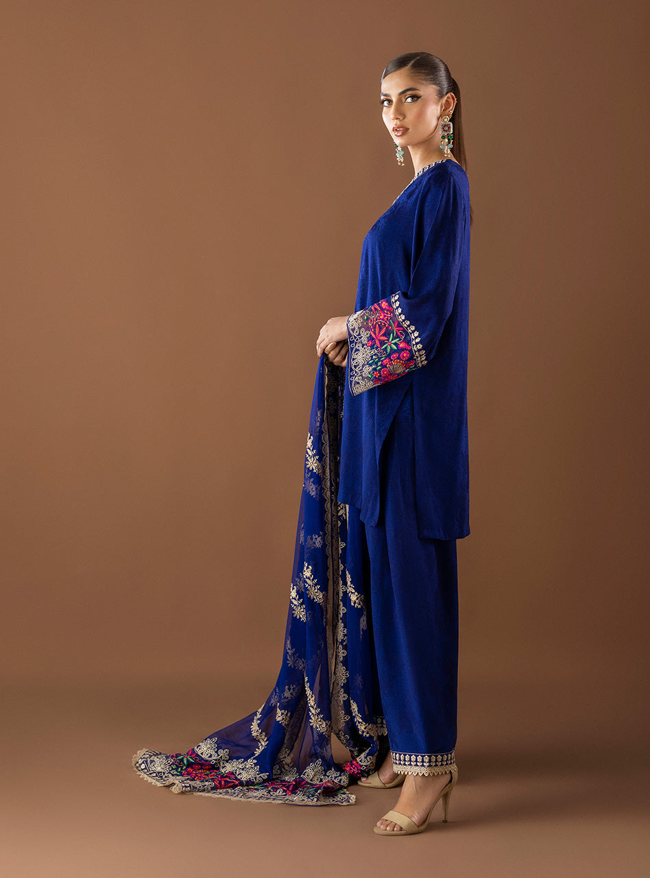 Royal Blue Embroidered Salwar Kameez (3-Piece) - Image 4