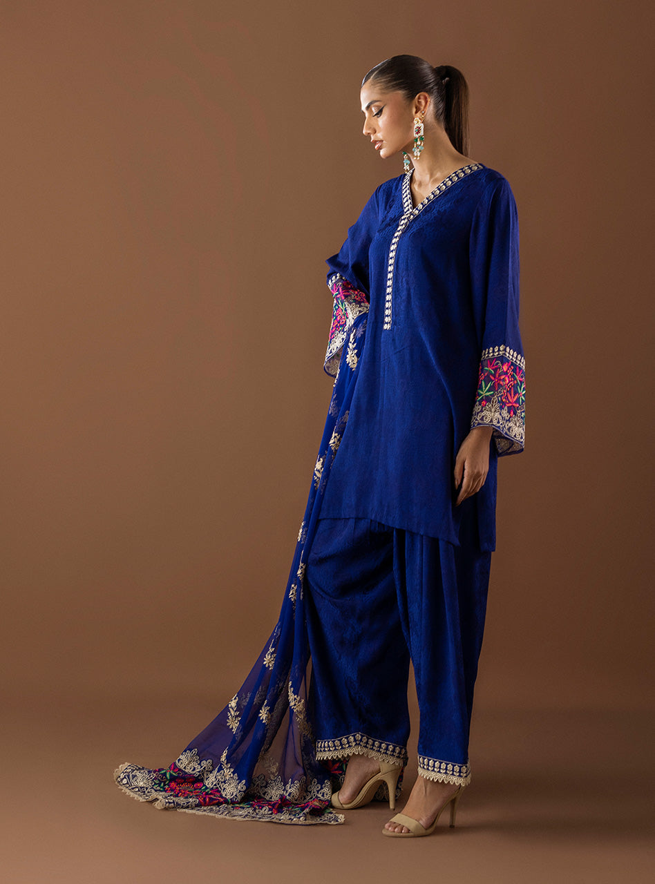 Royal Blue Embroidered Salwar Kameez (3-Piece) - Image 5