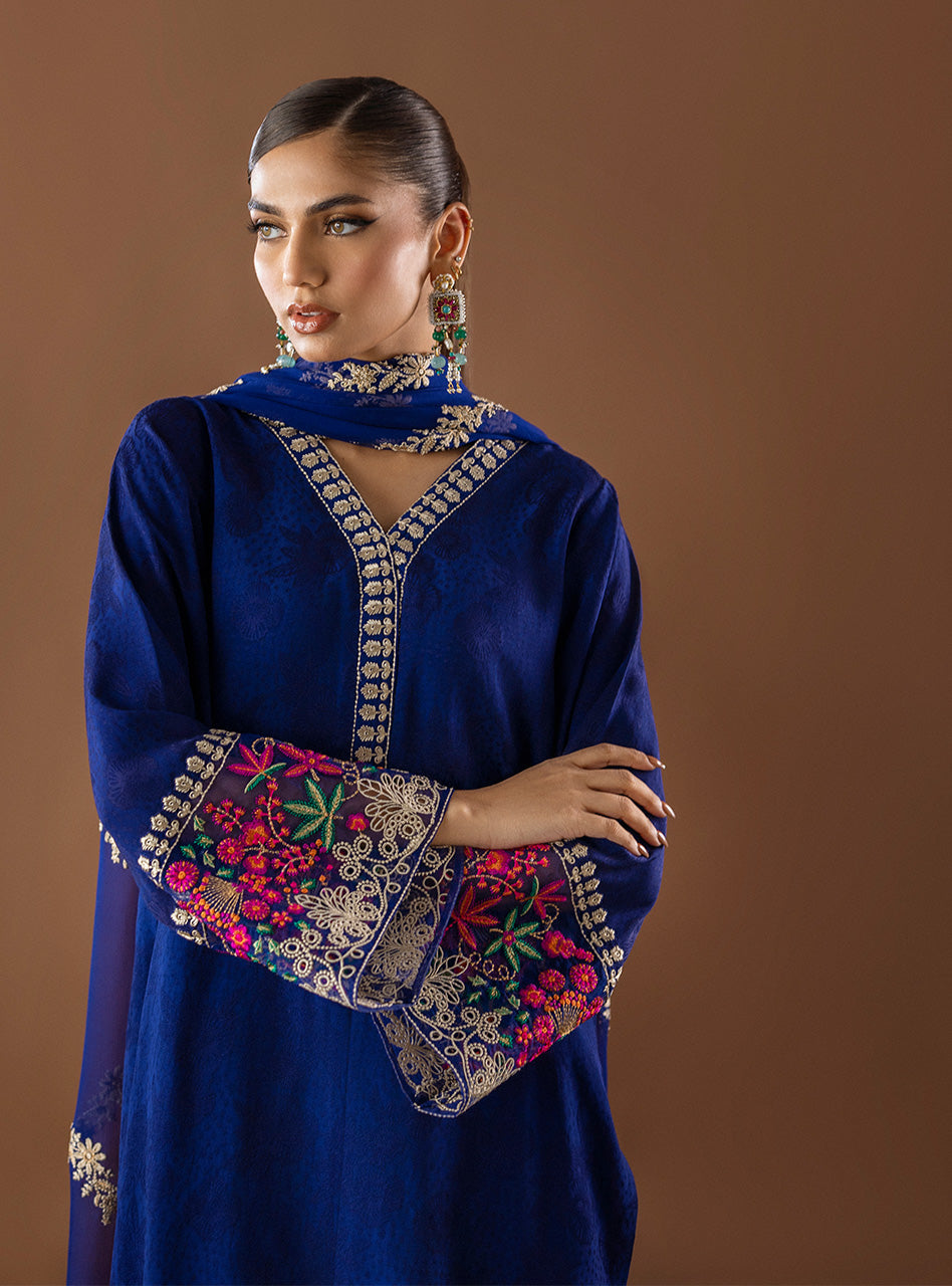 Royal Blue Embroidered Salwar Kameez (3-Piece) - Image 6