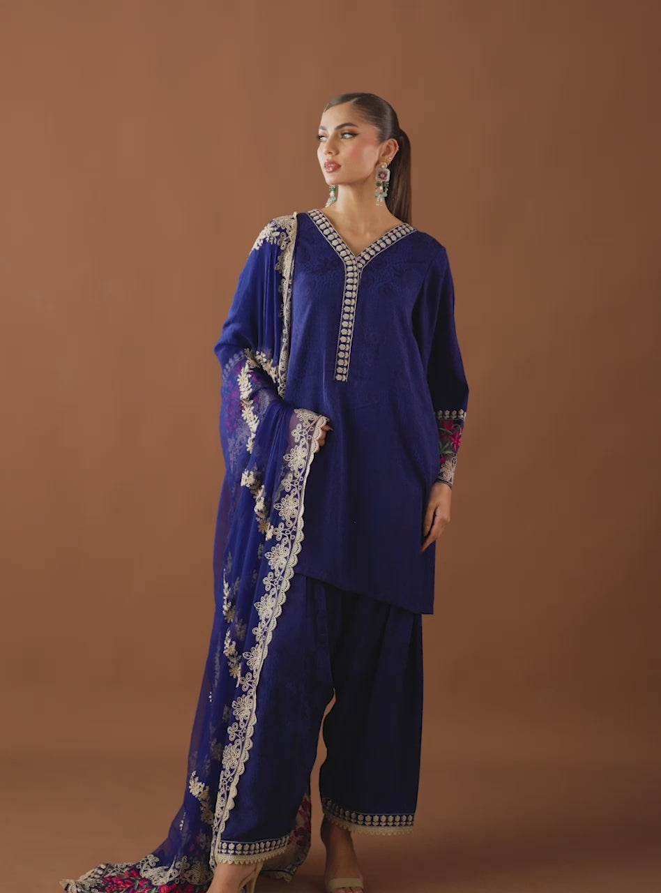 Royal Blue Embroidered Salwar Kameez (3-Piece) - Image 7