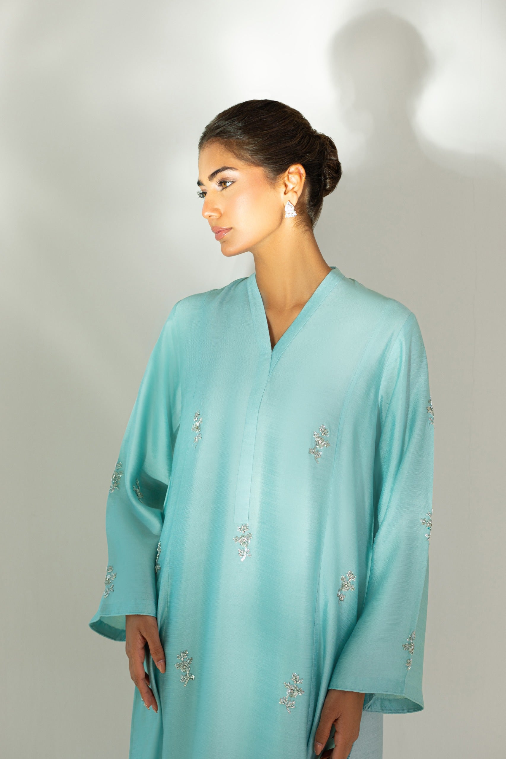 Aqua Hand Embellished Sheesha Silk Salwar Kameez (2-Piece) - Image 1