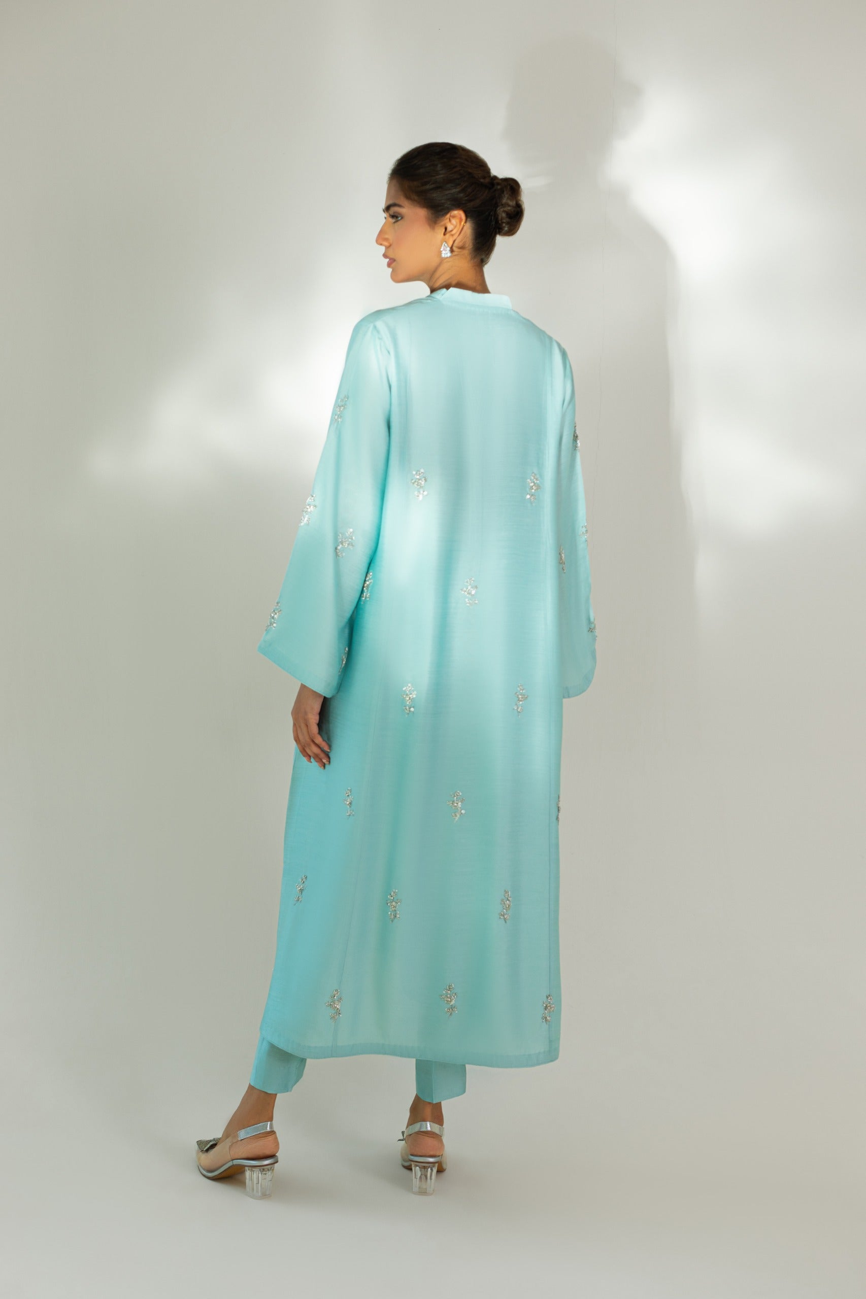 Aqua Hand Embellished Sheesha Silk Salwar Kameez (2-Piece) - Image 3
