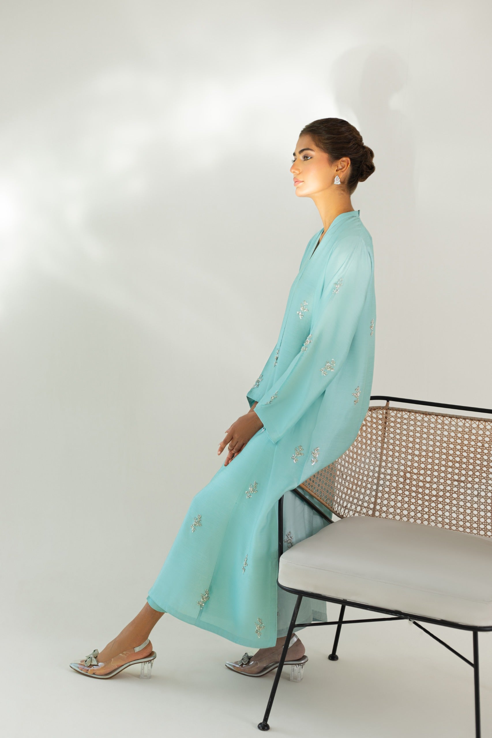 Aqua Hand Embellished Sheesha Silk Salwar Kameez (2-Piece) - Image 6