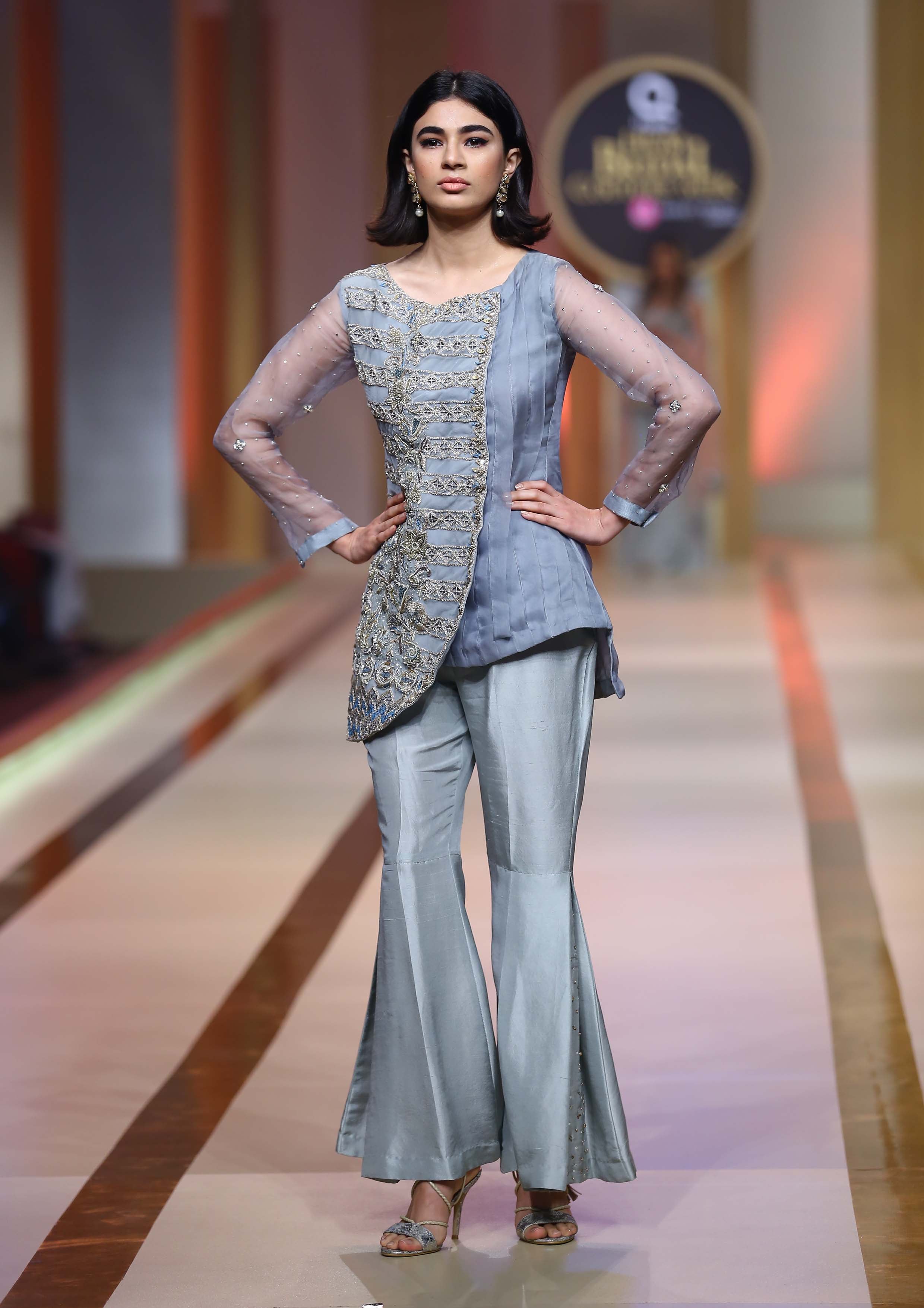 Powder Blue Meshwork Embroidered Silk-Blend Kurta (2-Piece) - Image 1